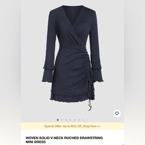 Cider vneck ruched drawstring mini dress